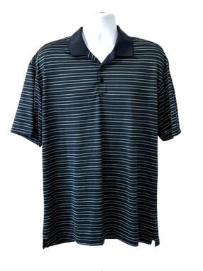 Nike Golf Polo Shirt Mens XL Navy Blue Striped Fit Dry Polyester Mesh Fabric
